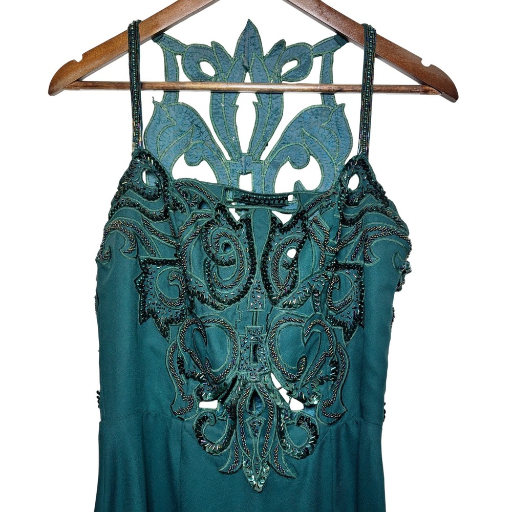 Stone‎ Ferris Sterling Teal Beaded Cutout Formal Gown Maxi Dress Womens Size 8